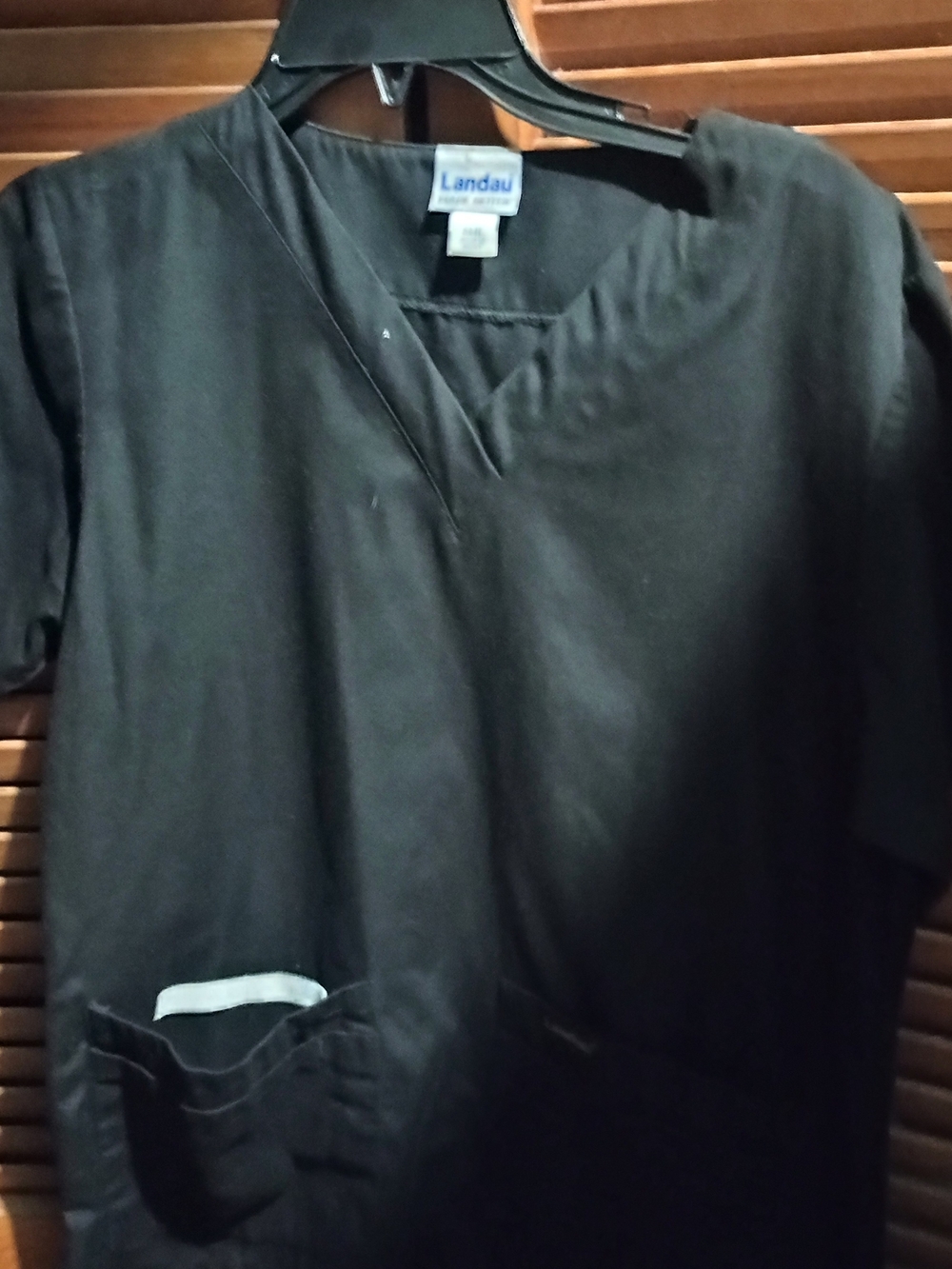 Landau Women's Black Short Sleeve V-Neck Scrub Top